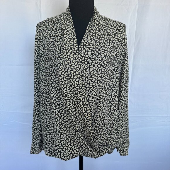Pleione Tops - Nordstroms Pleione tan and black faux wrap blouse Women Size M - 0288